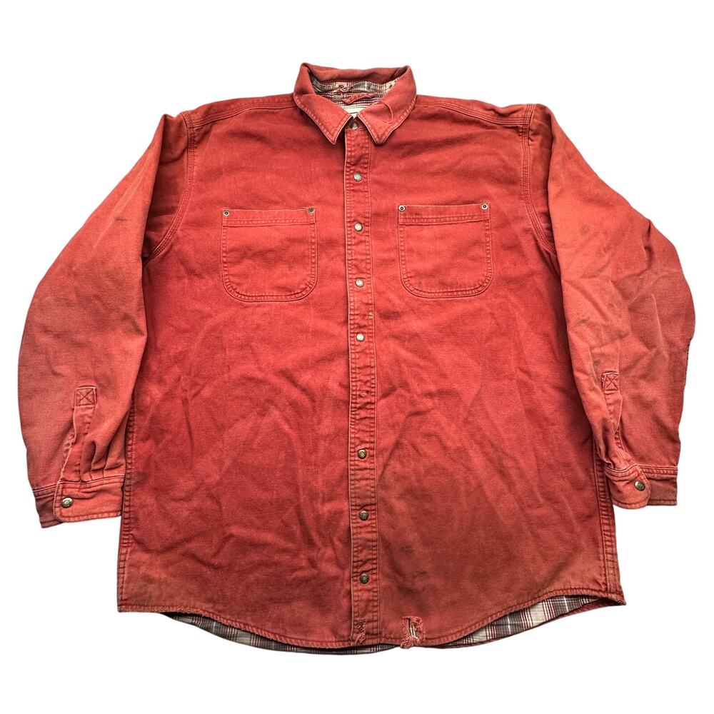 LL Bean Canvas Plaid Lined Work Shirt Mens XLT Long Sleeve Button Up Distressed